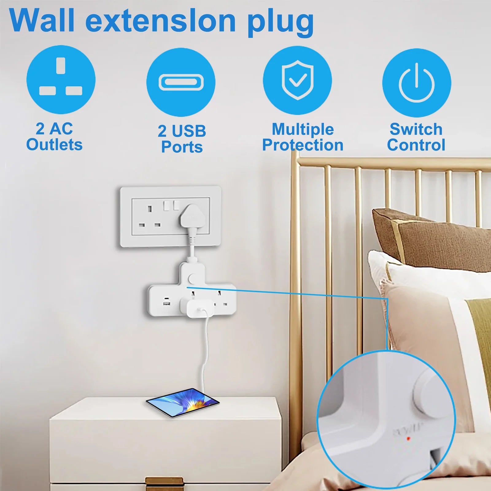 Ổ Cắm Điện Đa Năng UK 13A 3120W Kèm USB Du Lịch Văn Phòng