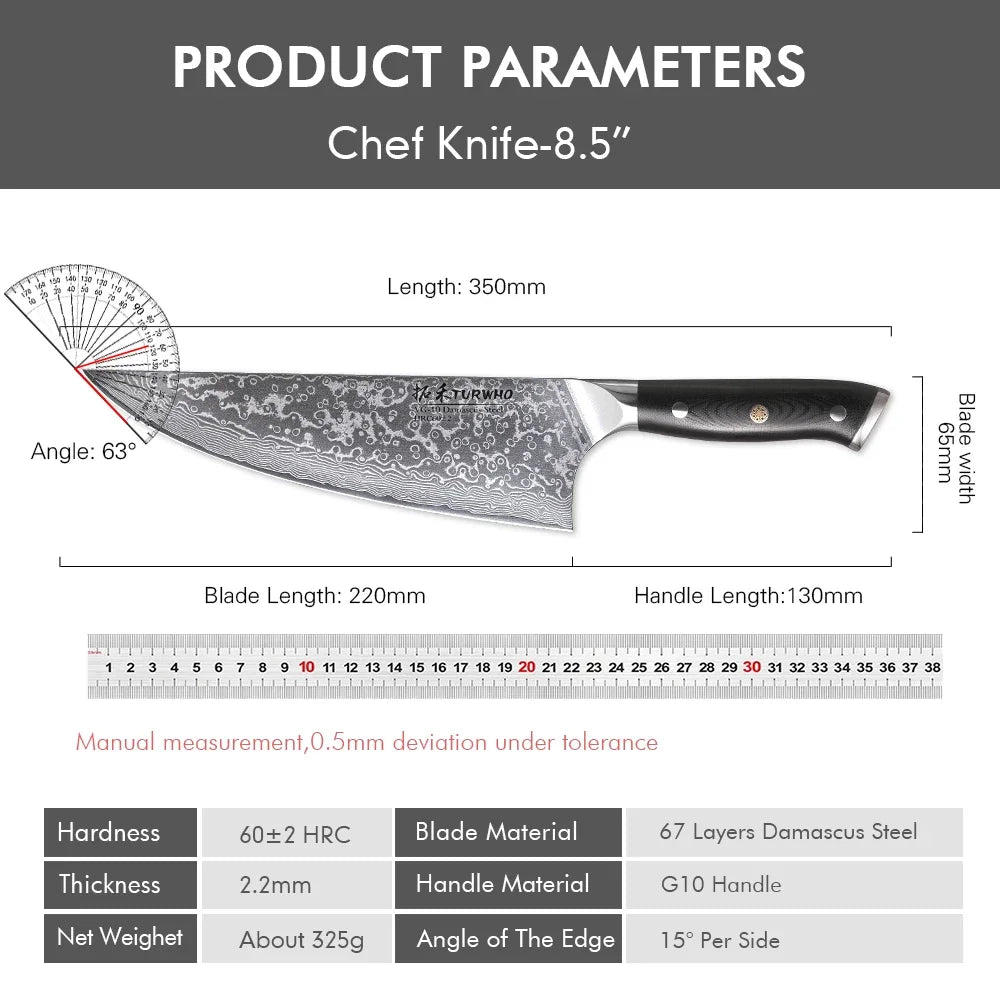 Dao Bếp Gyuto Chuyên Nghiệp - Thép Damascus 67 Lớp