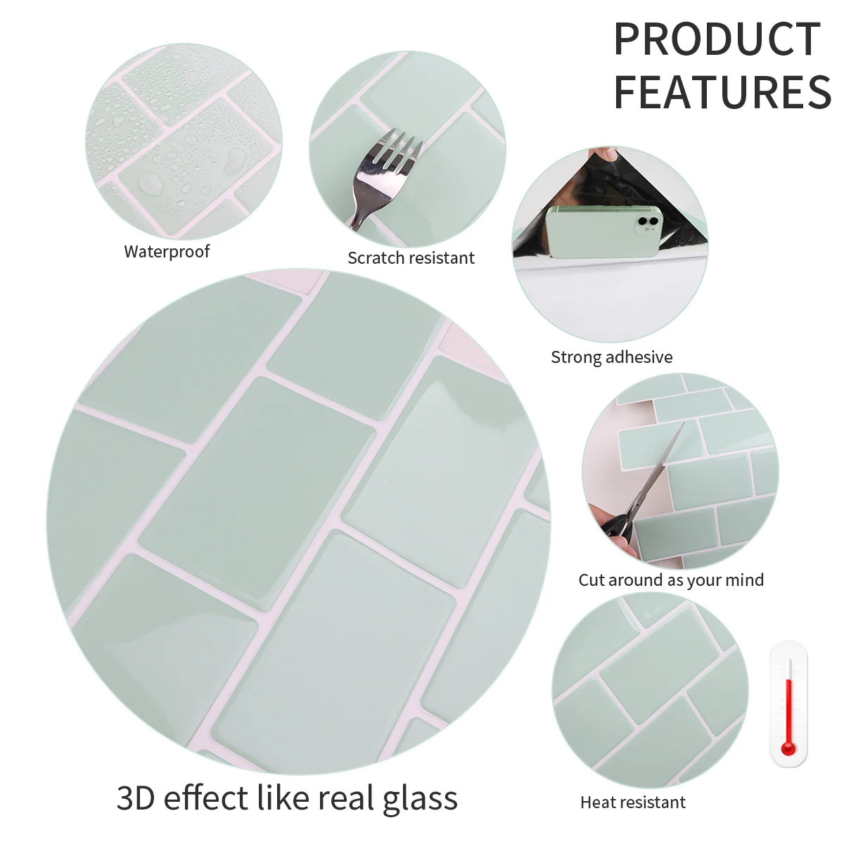 Premium 12x12 inch Kicthen Bathroom Backsplash Wall Stickers Self adhesive vinyl wallpaper shell and stick 3D Metro effect tiles