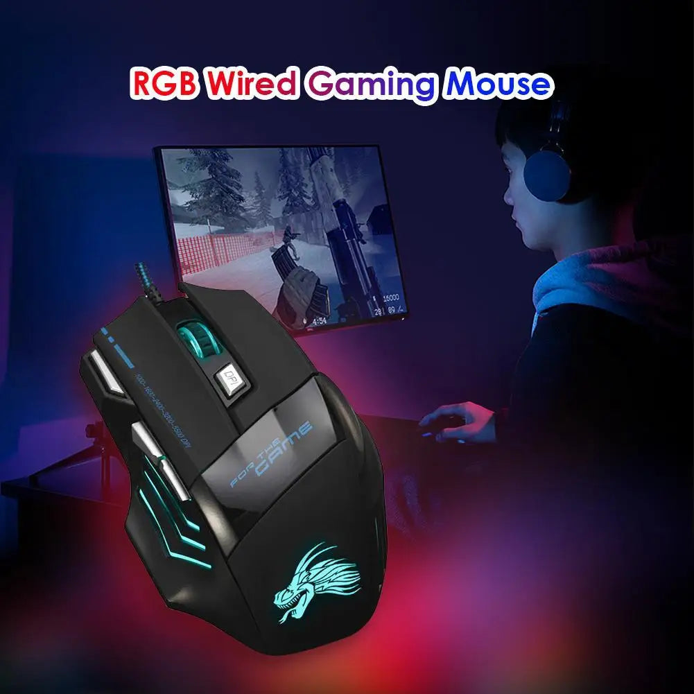 USB Wired Gaming Mouse 7-Color Backlight 5500 DPI Adjustable Optical Mice Ergonomic Computer Mouse for Desktop Laptop PC Gamer
