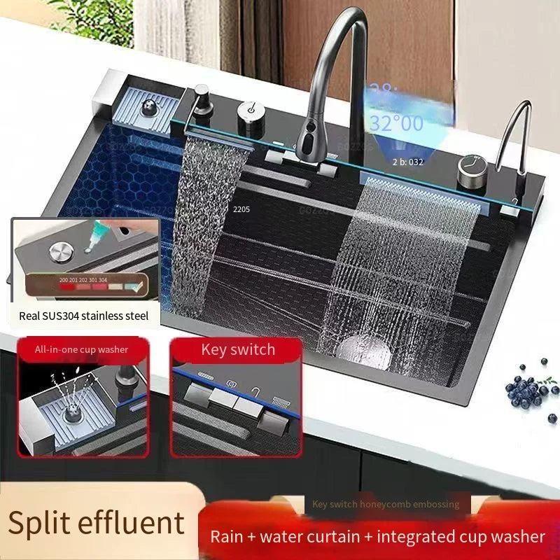 New Techology Modern Stainless Steel Waterfall Kitchen Sinks Smart 304 Stainless Steel Single Bowl Kitchen Sink - Daisan Mart