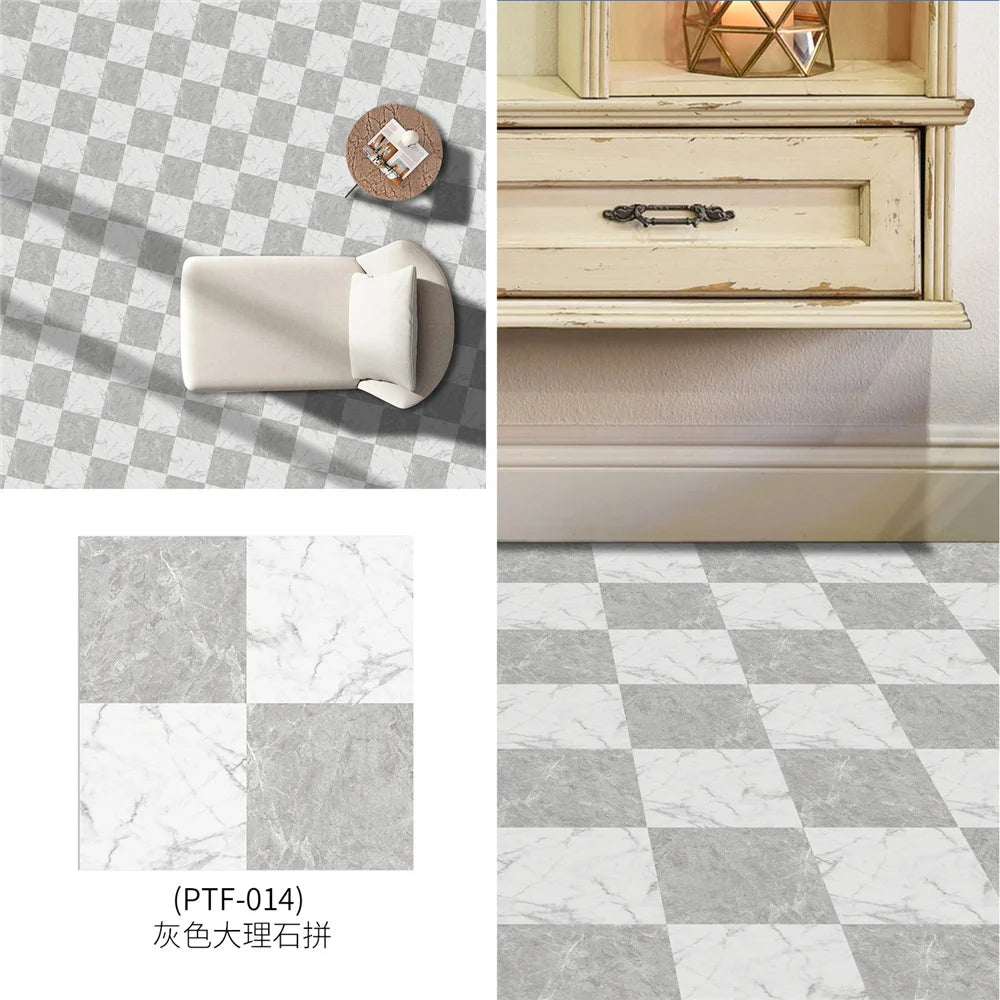 Black And White Mosaic Tiles Marble Texture Floor Sticker Kitchen Floor Renovation Decorative Stickers Self-adhesive Wallpaper