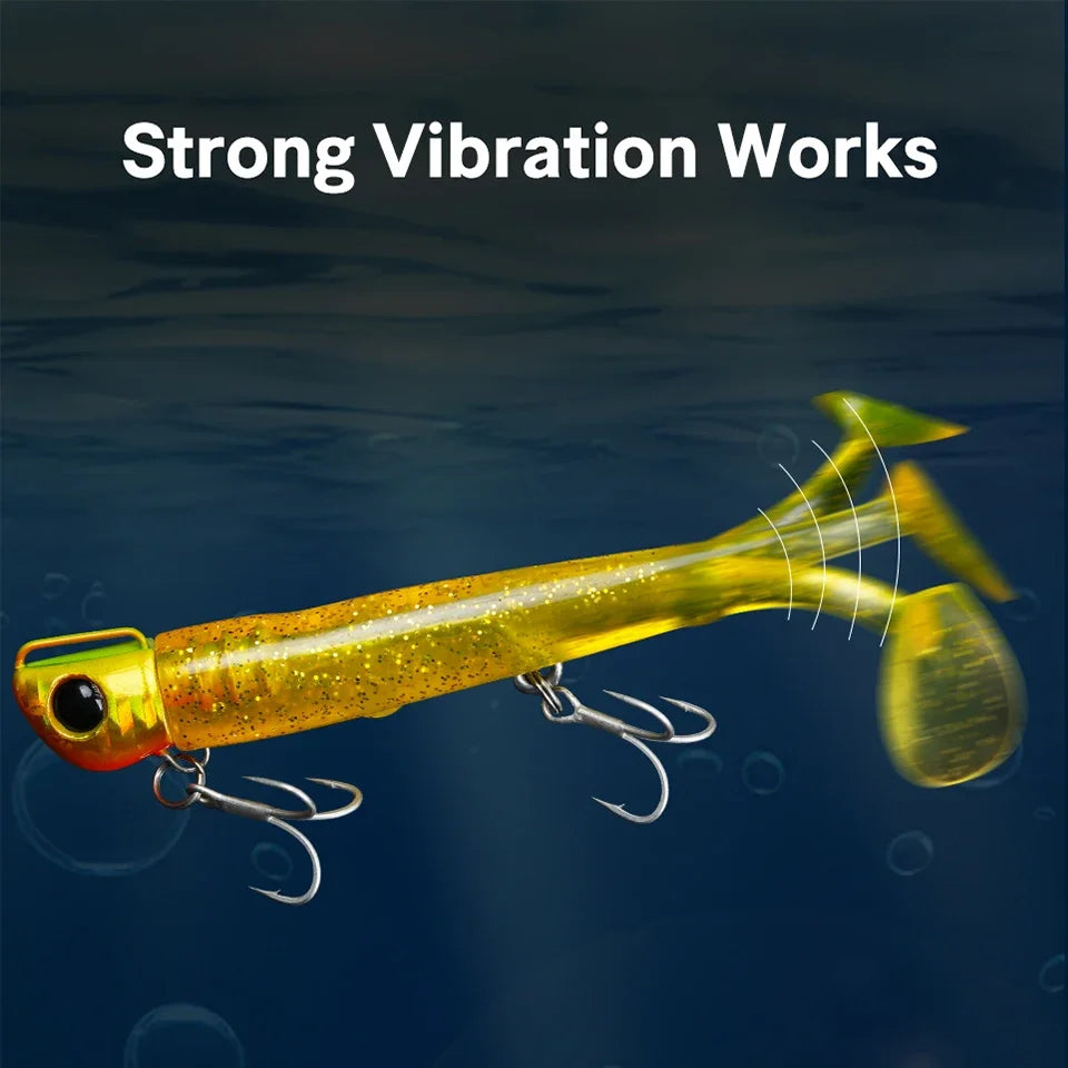 TSURINOYA Sinking Large Baits 110mm/35g Long Casting Jig Head T Tail Soft Lure Set 2pcs Tail Flounder Seabass Fishing Lure