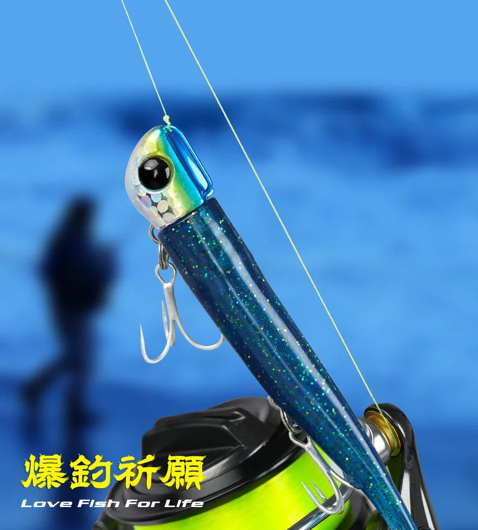 TSURINOYA Sinking Large Baits 110mm/35g Long Casting Jig Head T Tail Soft Lure Set 2pcs Tail Flounder Seabass Fishing Lure