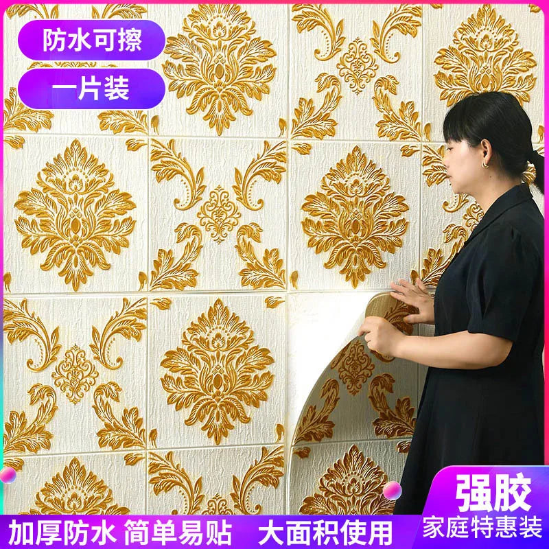 3D three-dimensional wall sticker wallpaper self-adhesive waterproof wallpaper bedroom foam brick background wall