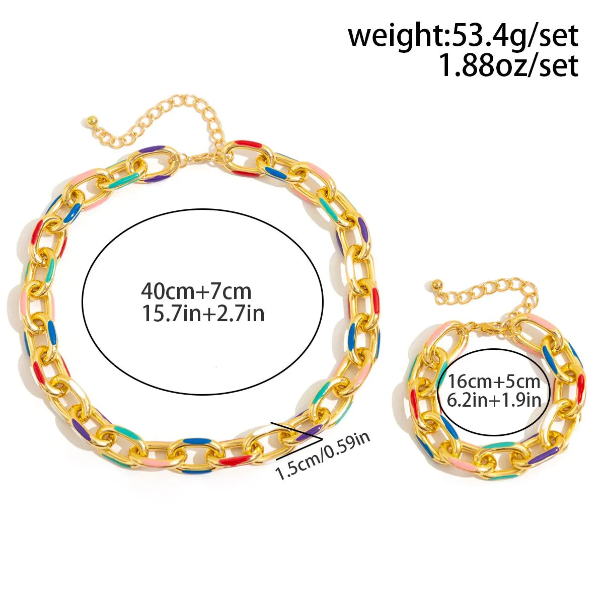 2Pcs/Set Colorful Bohemian Fashion Choker Necklace Bracelet Jewelry Set Classic Cross Chain Accessories for Women Gift Party - Daisan Mart