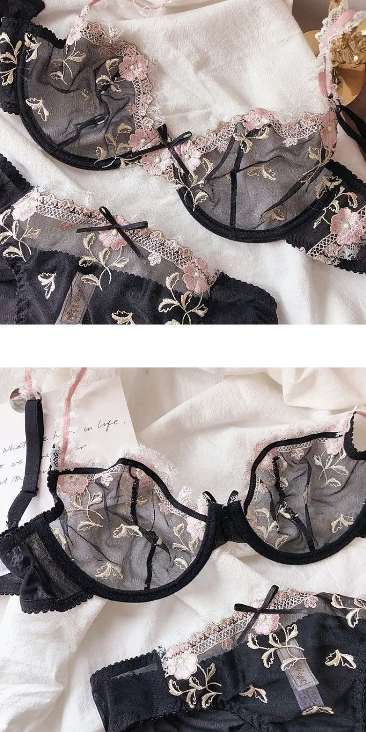 Women's Sexy White French Patterned Sheer Lace Bra