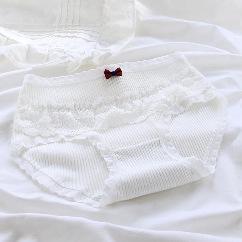 Women's Cotton Panties - White Lace, Seamless, 5 Pieces