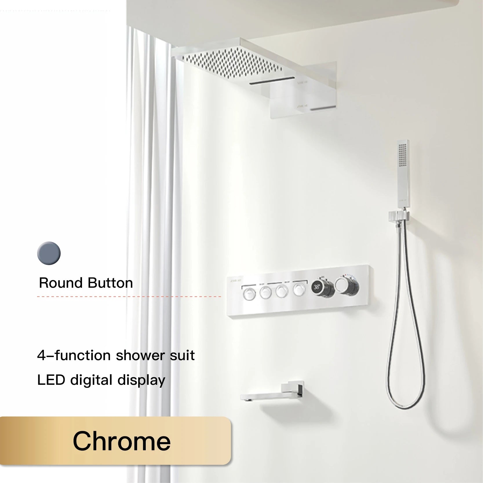 Vòi Sen Đen Cao Cấp LED Hiển Thị Số 4 Chức Năng