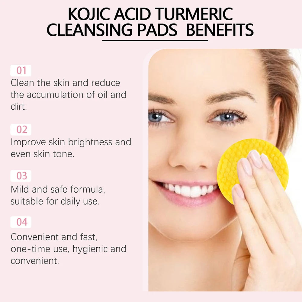 Turmeric Face Cleanser 40pcs Turmeric Kojic Acid Facial Exfoliating Cleansing Pads Reduce Dark Spots Skin Brightening Face Wash