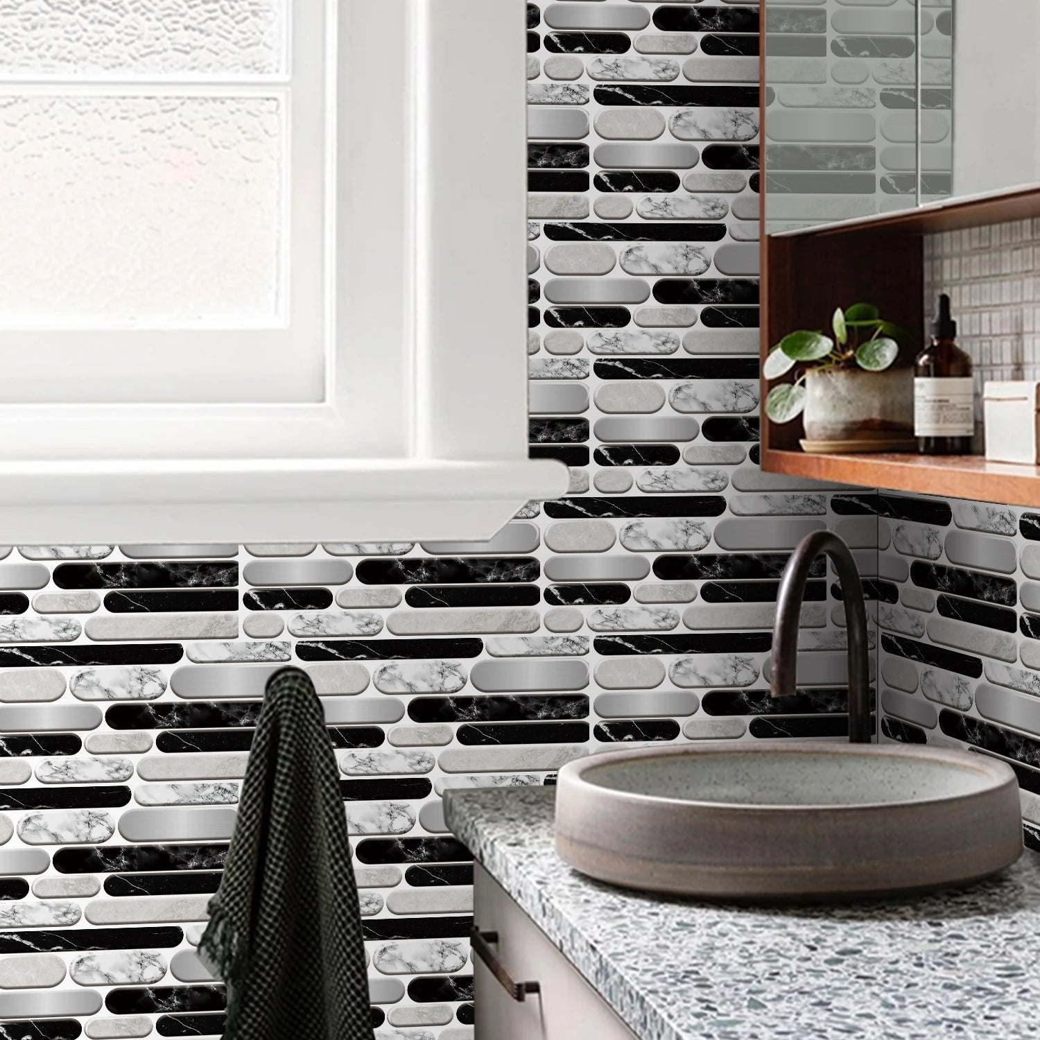 Waterproof Self Adhesive Removable 3D DIY Modern Grayish White Marble Tile Wall Sticker Bathroom Kitchen Cupboard Home Decor