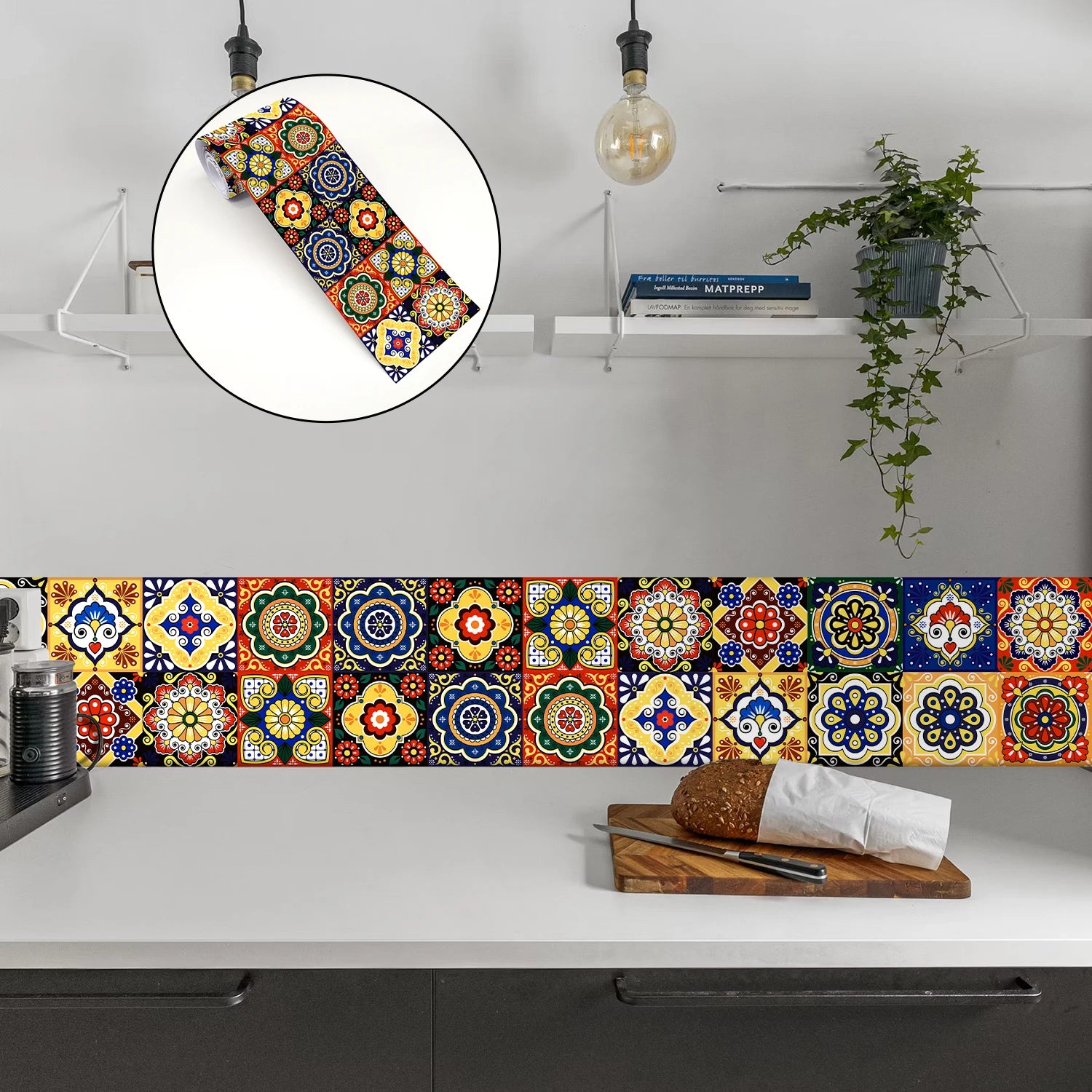Colorful Mandala Pattern Ceramic Tile Wall Sticker Kitchen BackSplash Bathroom Waterproof Peel & Stick Home Decor Art Wallpaper