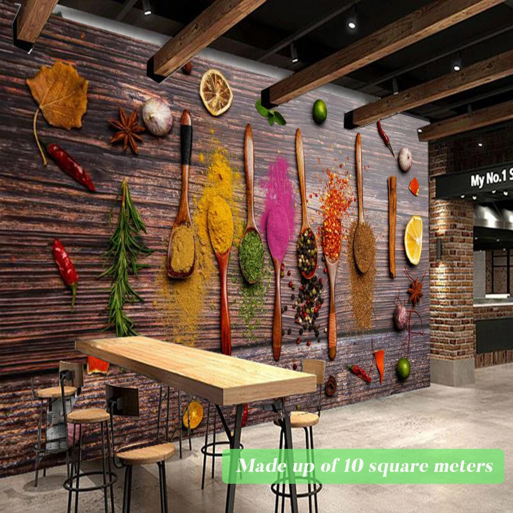 Custom Size Mural Wallpaper 3D Grilled Steak Pizza Shop Donuts Wall Painting Restaurant Cafe Modern Kitchen Spices Wall Papers