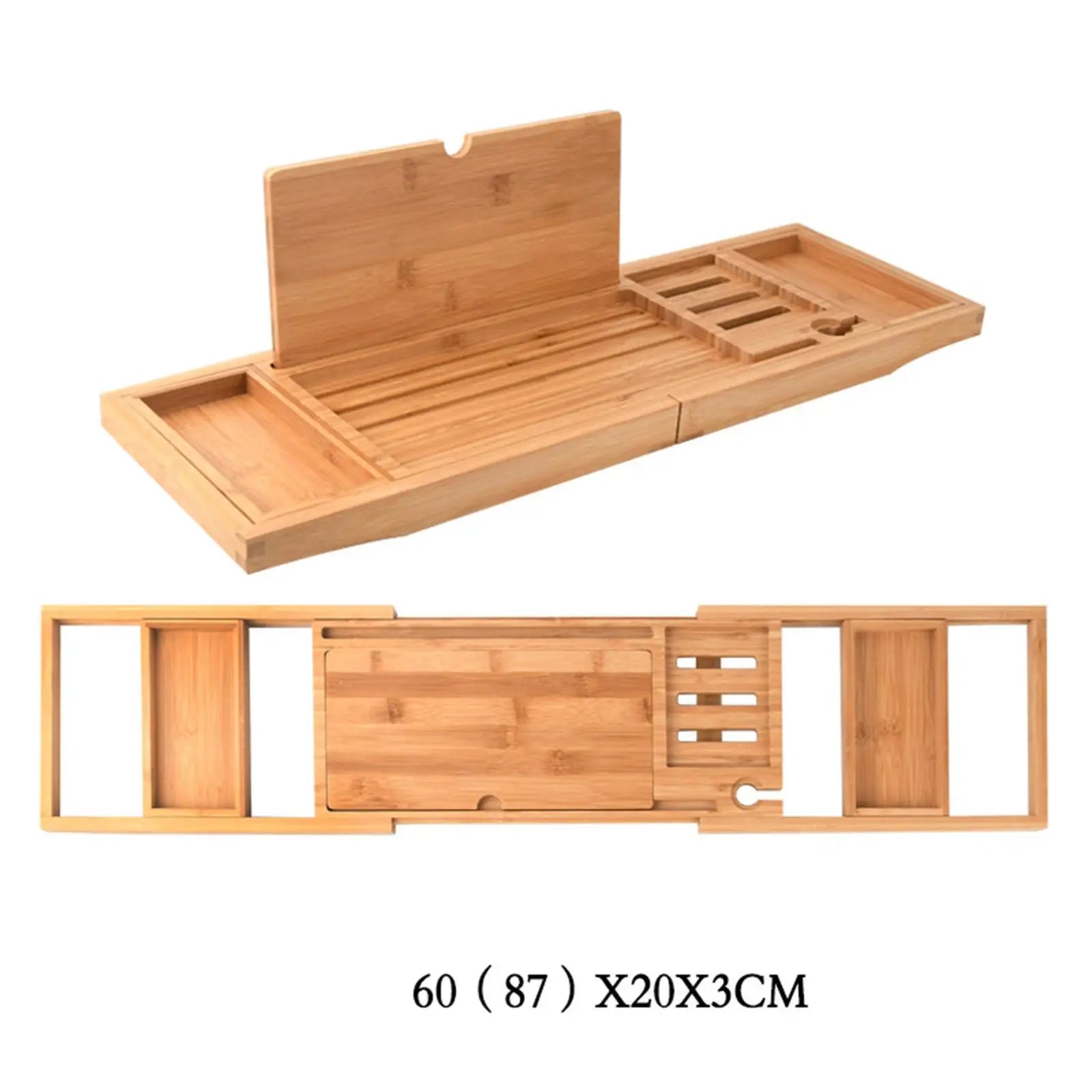 Multi-purpose wooden tray for bathtub, books and phones