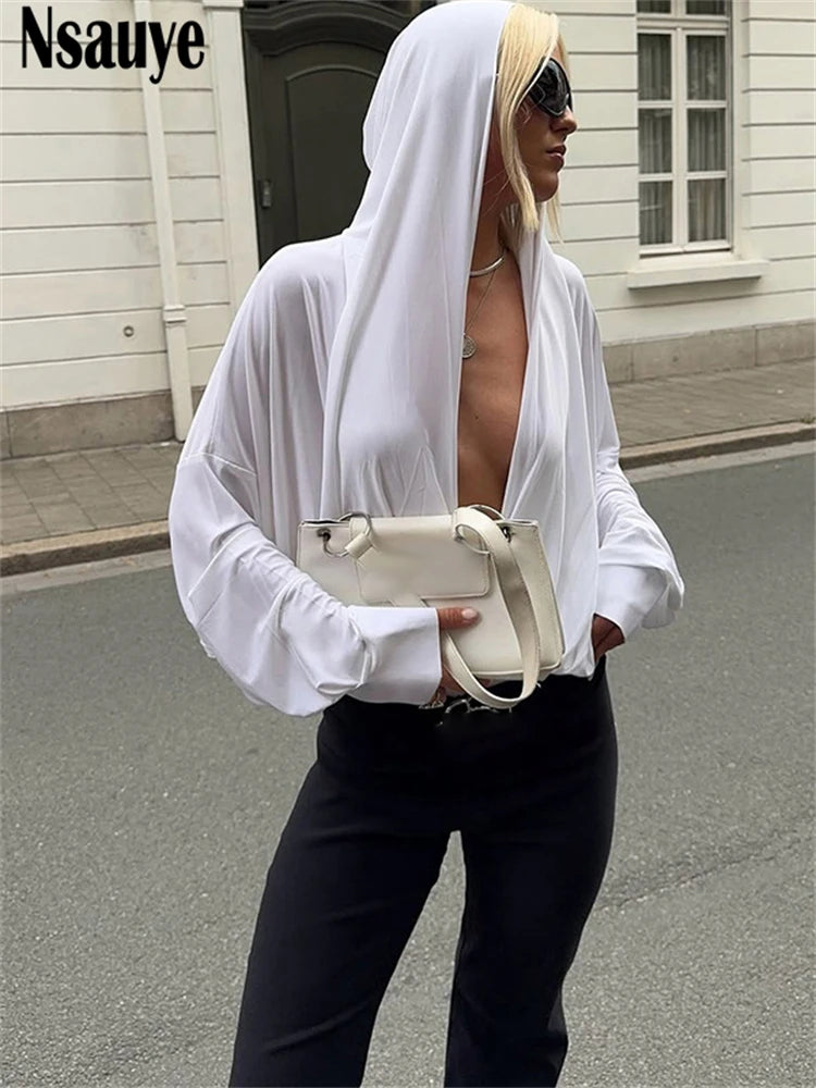 Nsauye 2025 Autumn Winter New Women Sexy Long Sleeve Hooded Bodysuit Streetwear Fashion Body Tops Fashion Solid Lady Jumpsuit