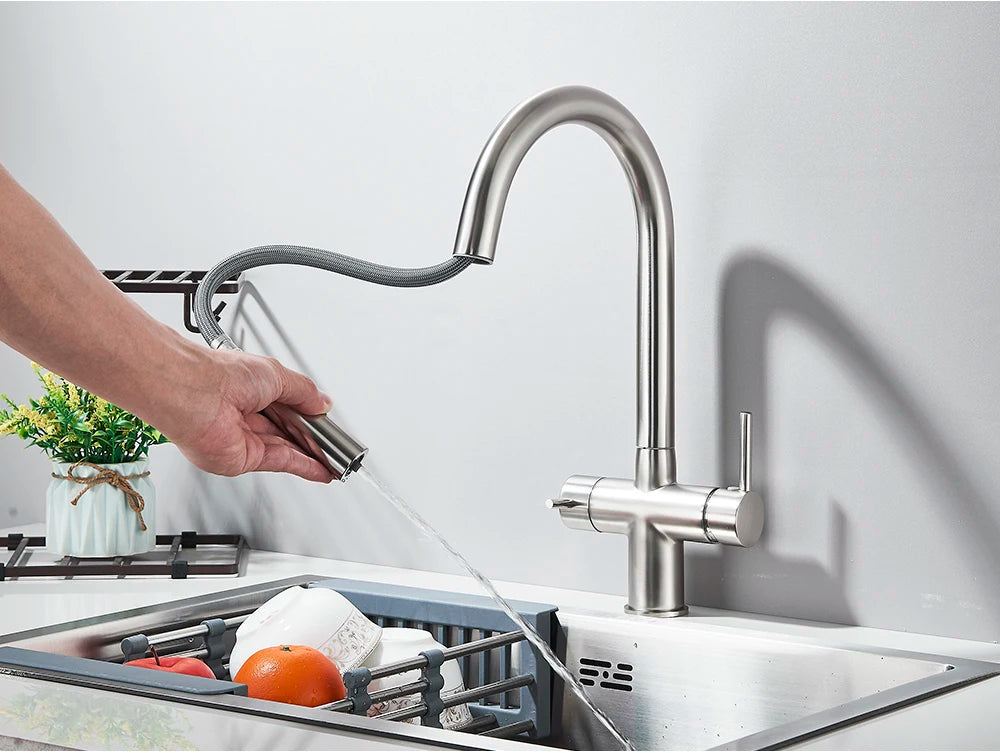 2-Mode Swivel Gold Brass Water Filter Kitchen Faucet