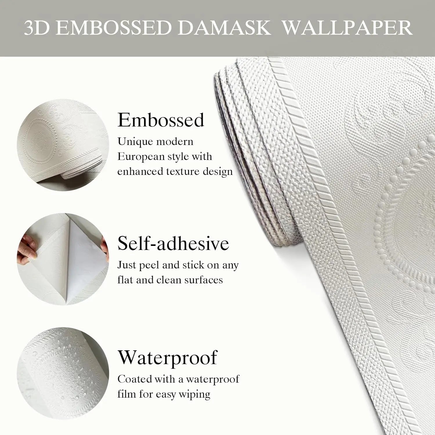 3D Green Embossed Peel and Stick Wallpaper Damask Textured Self Adhesive Wallpaper Modern Floral  Contact Paper for Living Room