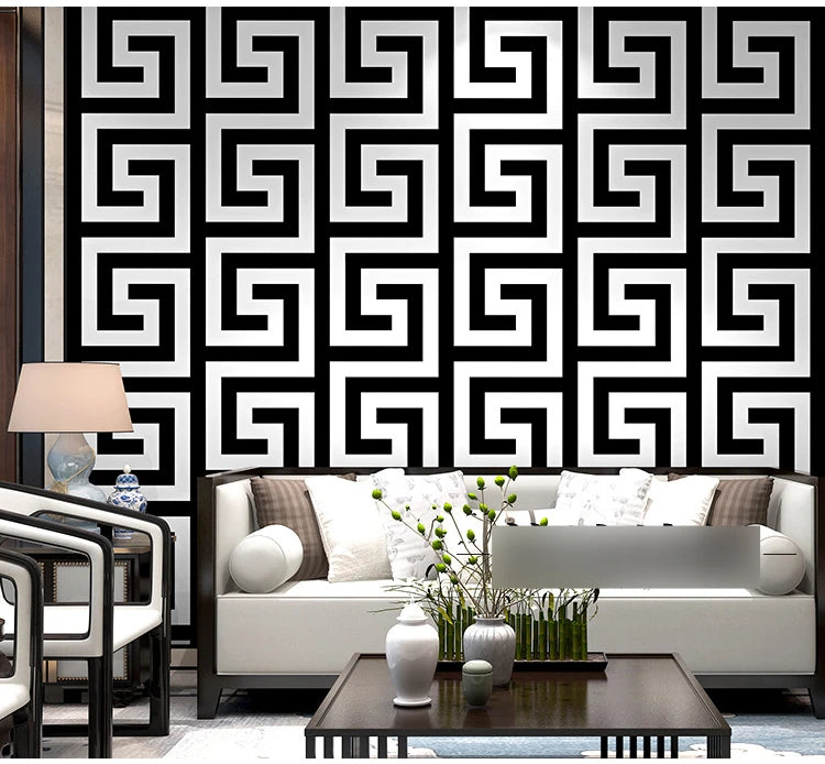 Giấy Dán Tường Hoa Văn Hy Lạp Chống Nước Hiện Đại