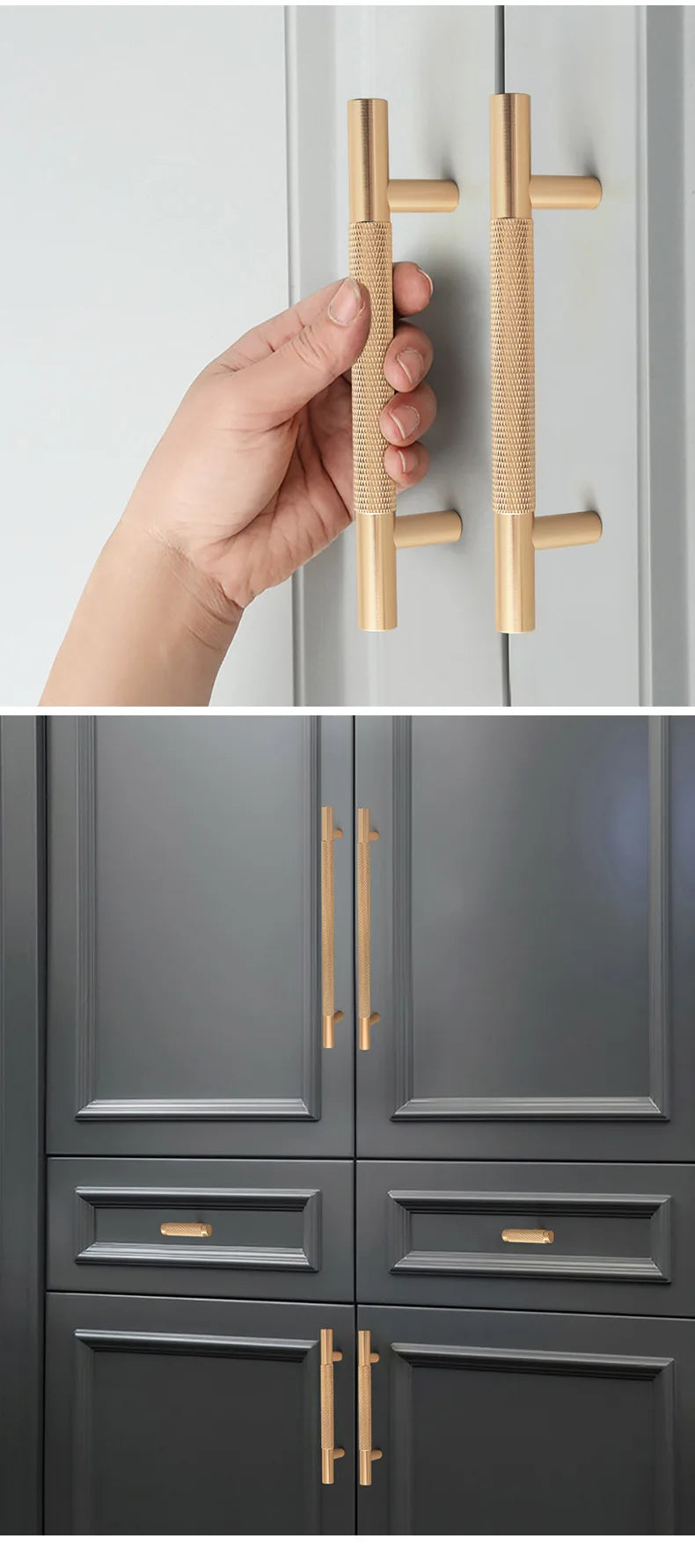 Long Knurled Handle Kitchen Cabinet Door Handles Drawer Pulls Aluminum Alloy T Bar Bedroom Knobs Wardrobe Furniture Hardware