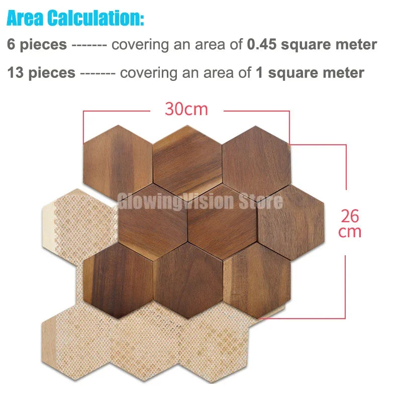 Walnut Wood Mosaic Tile Wall Sticker for TV Background Art Wall Decoration Modern 3D Wood Hexagon Wooden Panel Wall Panel