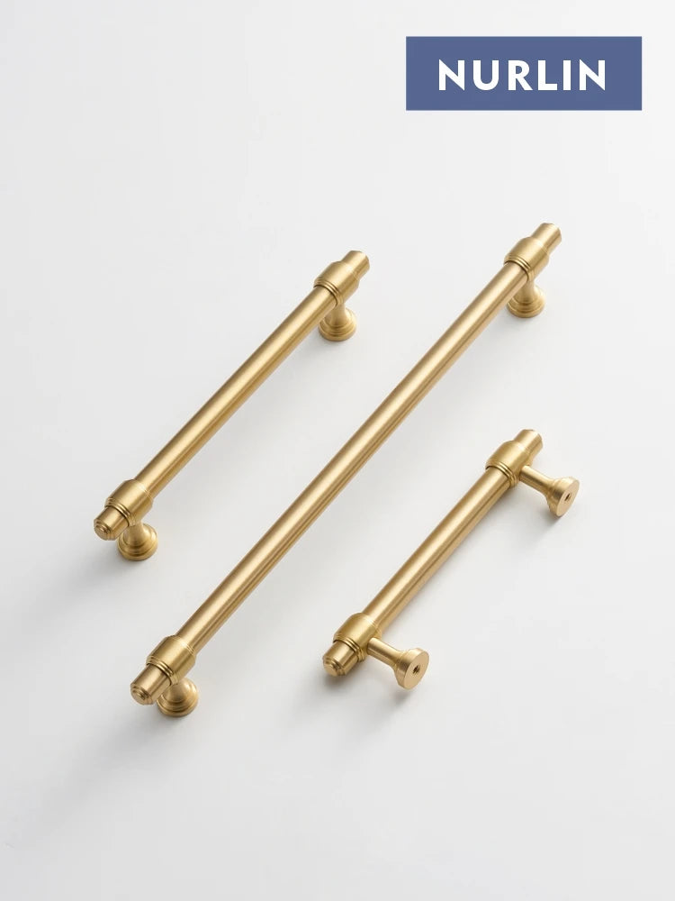 Nurlin Solid Brass French Style Luxury kitchen Cabinet Knobs Wardrobe Drawer Doors Handle Tbar