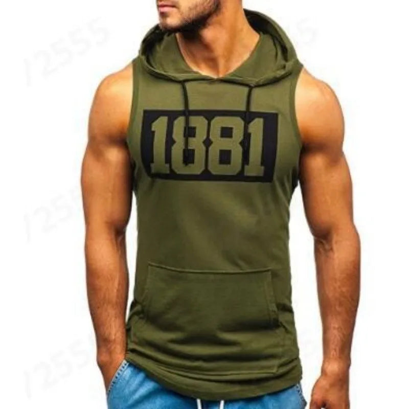 Men's Sleeveless Gym Tank Top with Hood and Pockets