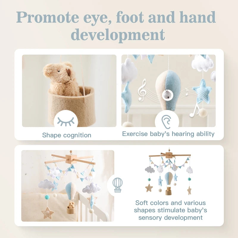 Wooden Pinwheel for Baby's Crib - Hot Air Balloon Stuffed Animal