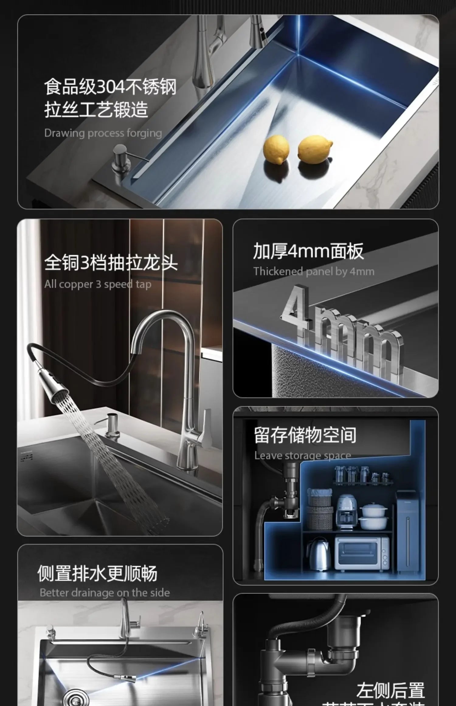 304 stainless steel sink kitchen large single  household  85x45 - Daisan Mart