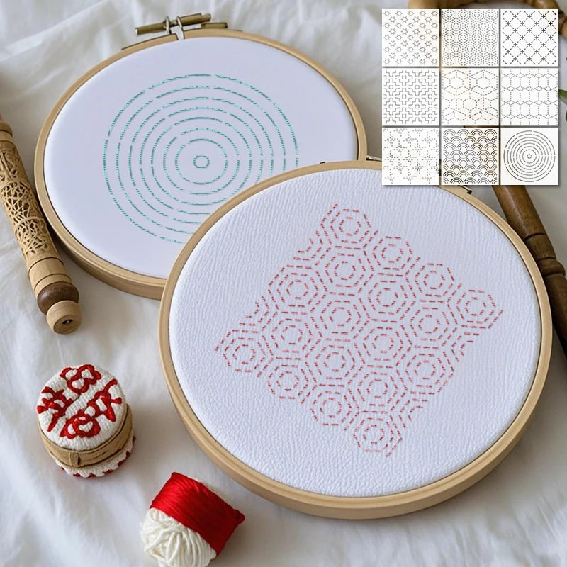 YOMDID 9pcs Sashiko Embroidery Templates Reusable PET Sewing Stencils DIY Embroidery Patterns Geometric Line Quilting Template - Daisan Mart