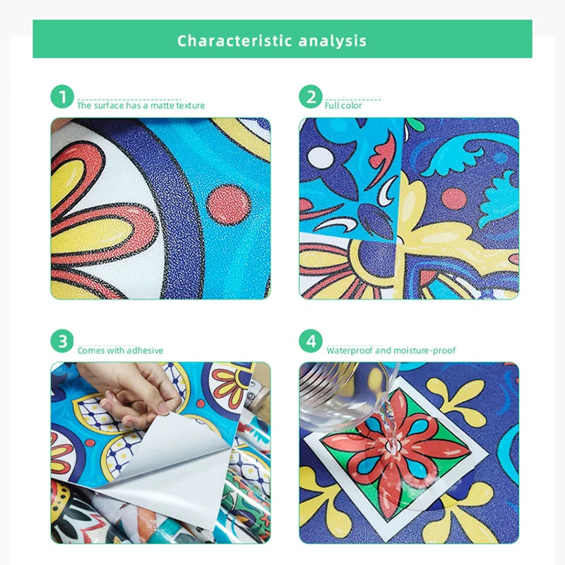 22PCS Self-adhesive Moroccan Style Hexagonal Diagonal Floor Stickers Non-slip Waterproof Decals for Kitchen Bathroom Decoration