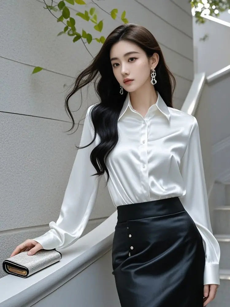 Áo Sơ Mi Lụa Công Sở Nữ Hàn Quốc Dáng Ôm Dài Tay - Daisan Mart