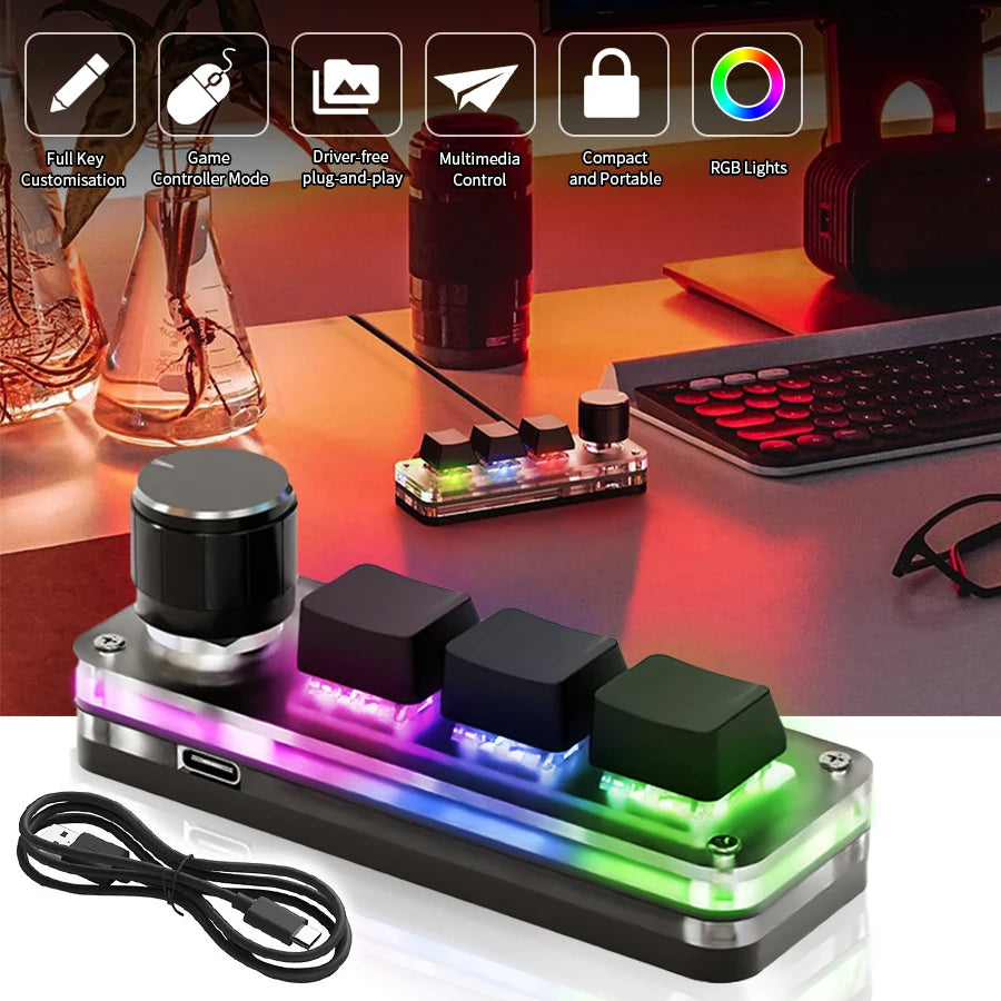 Mini 3-Key RGB Custom Macro Gaming Keyboard