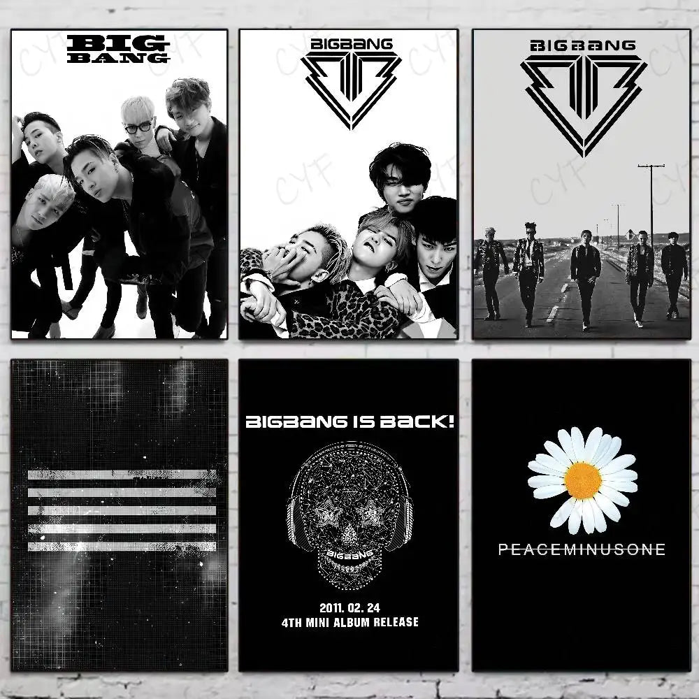 1PC Korean Pop Band B-BIGBANG Poster Waterproof Wall Art Sticker For Bar Living Vintage Room Decor High Quality Print Gift