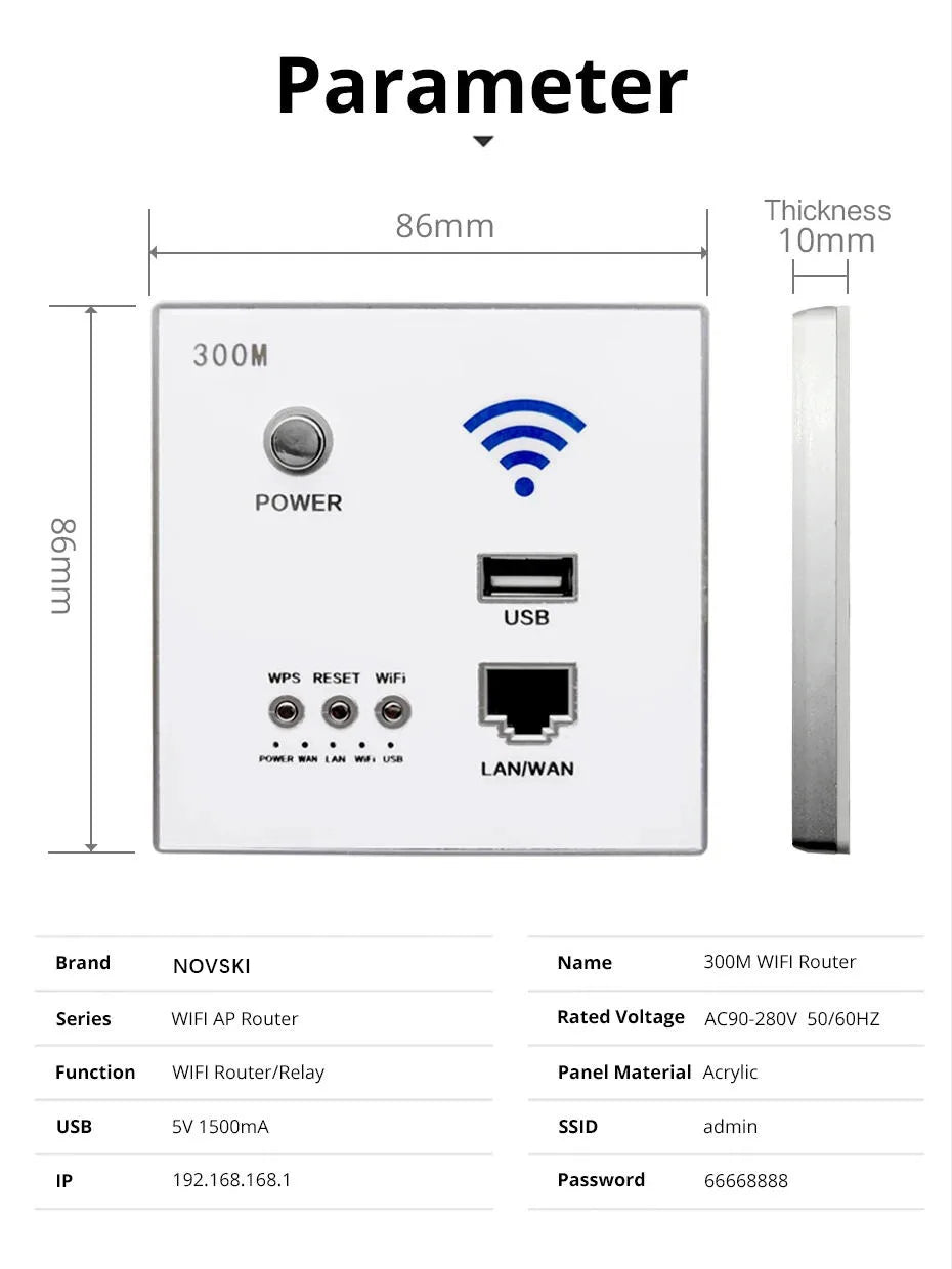 Smart WiFi Wall Socket with Built-in USB 300M