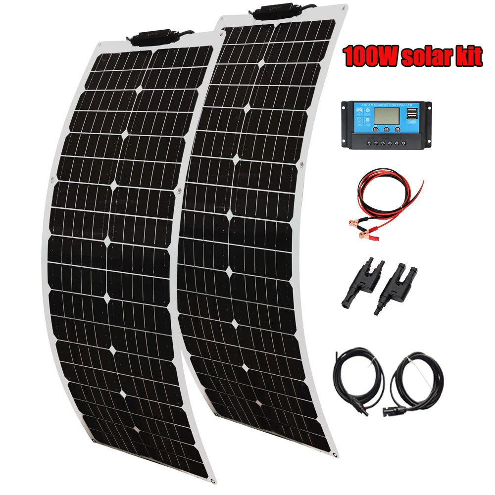 50W 100W Flexible Solar Panel Kit 12V Battery Charger Monocrystalline Cell Solar System Module For Home Camping Car RV Boat