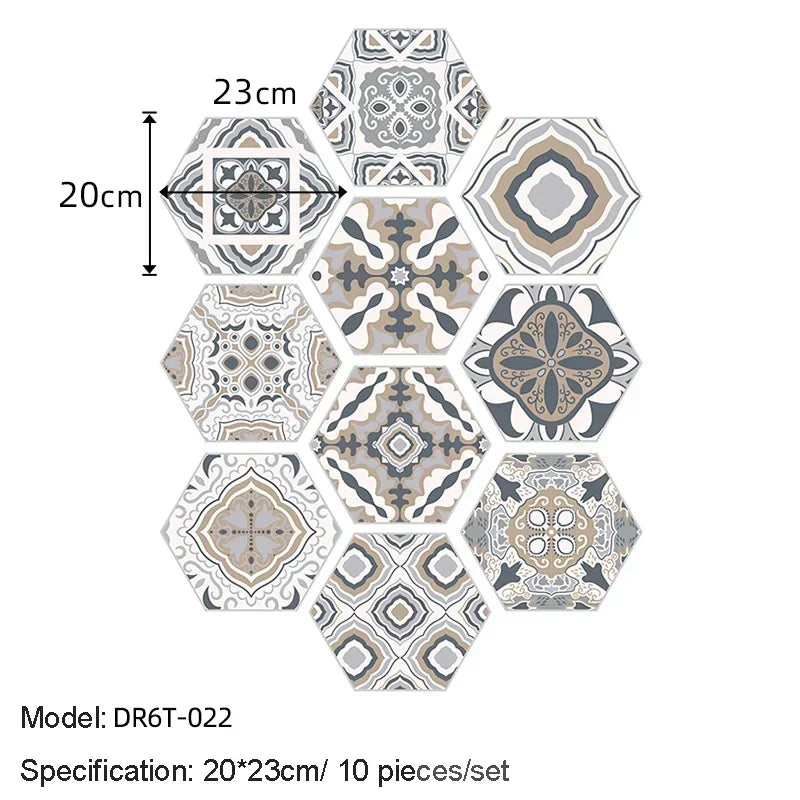 10/20PCS Wall Sticker Hexagon Self Adhesive Waterproof Vinyl PVC Floor Tile Wallpaper Sticker Kitchen Bathroom Home Decoration