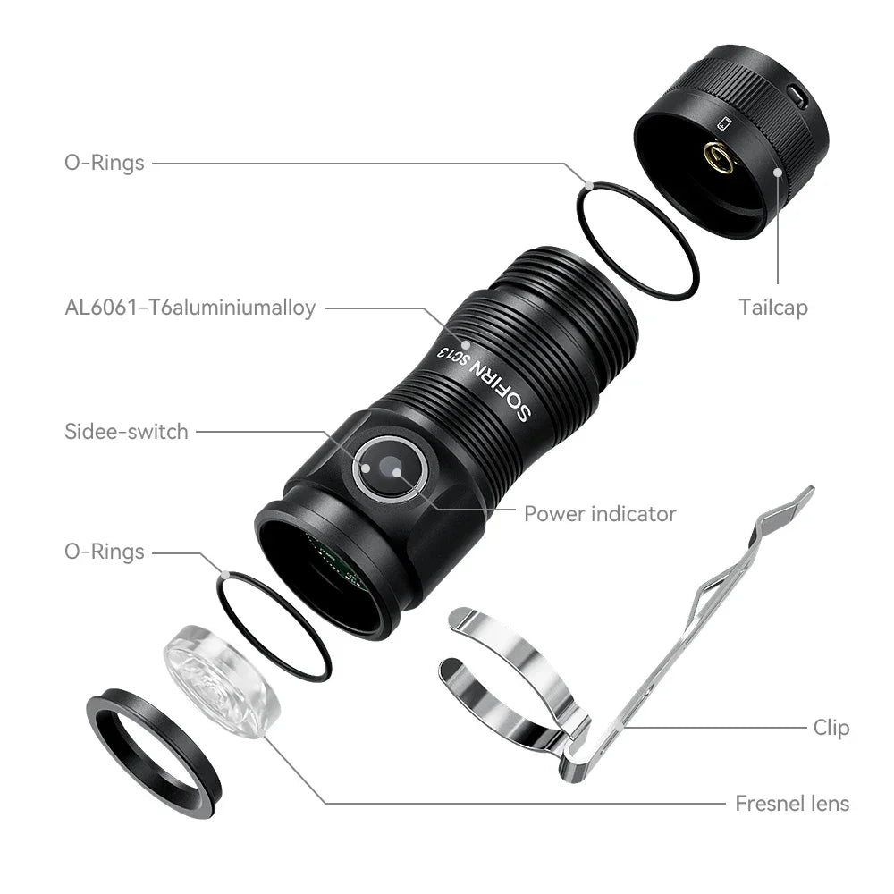 Đèn pin mini Sofirn SC13 1300lm sạc, nam châm, móc khóa - Daisan Mart