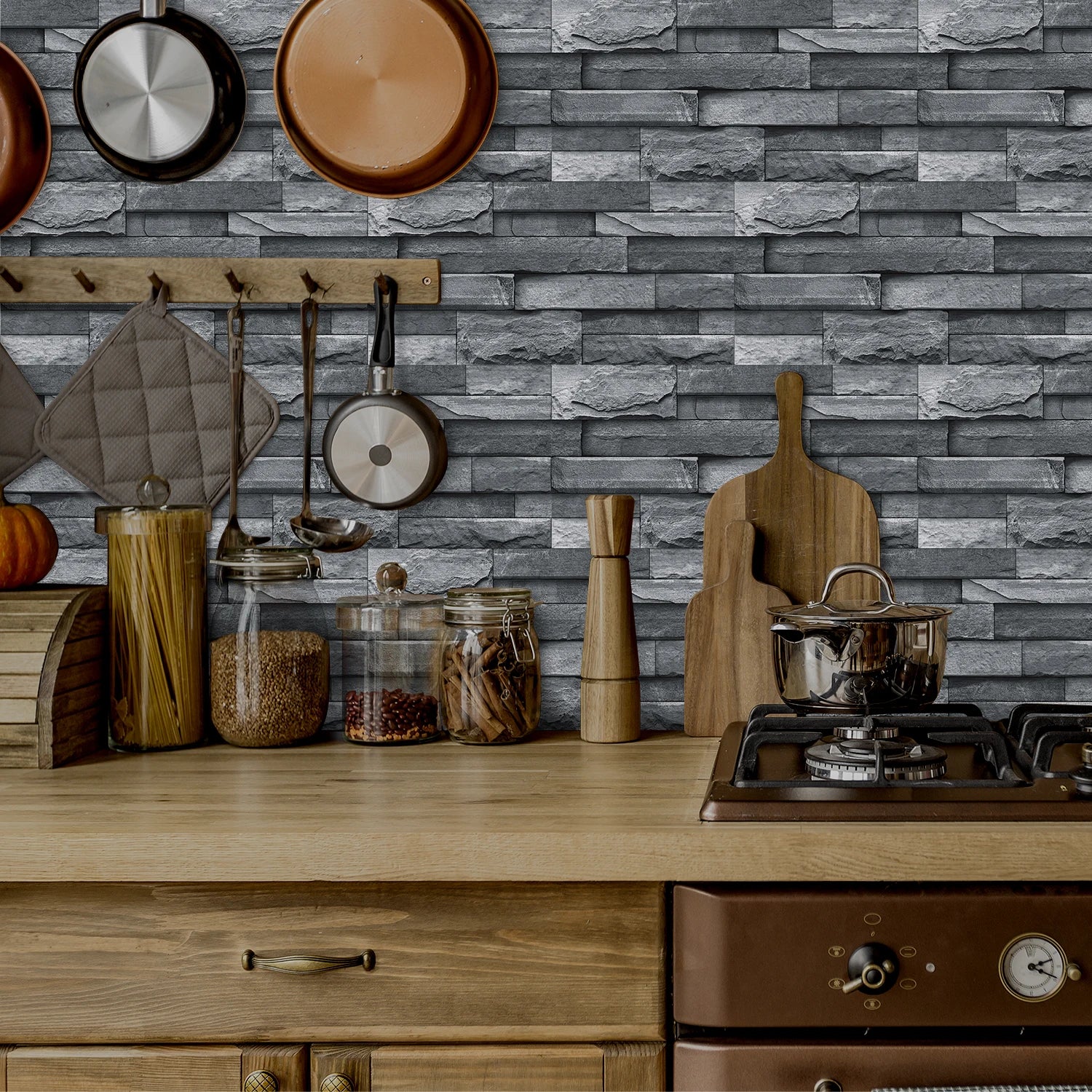 6Pcs 3D Self-Adhesive Wall Sticker 30x15cm Oil Proof Waterproof Brick Stone Imitation Brick Tile Stone Particle Wallpaper Decals