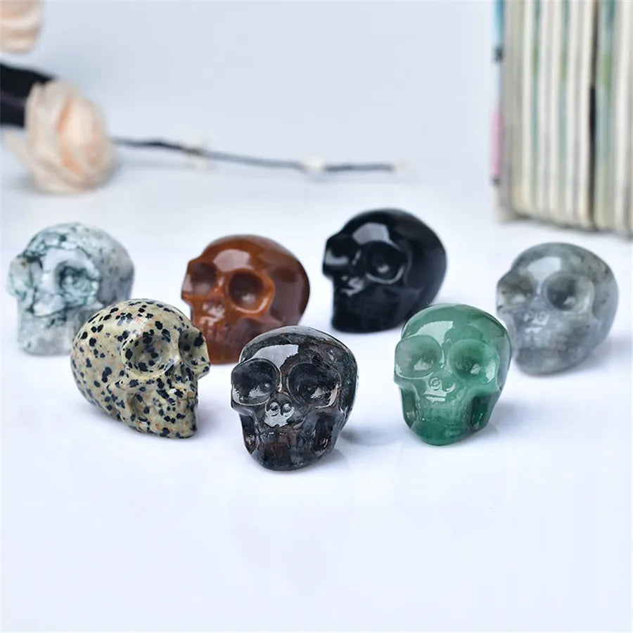 Natural Gemstone Skull Carved Feng Shui 50mm