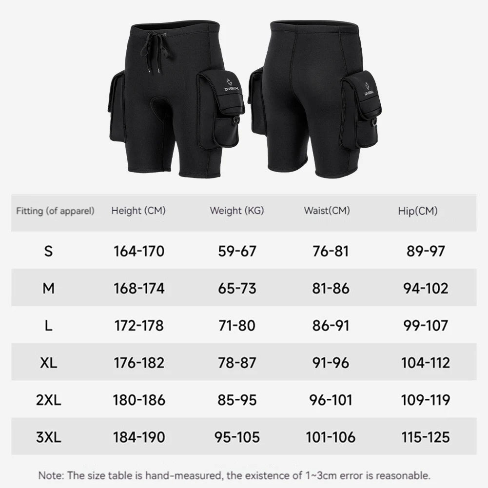 3mm Neoprene Wetsuit Tech Shorts with Pockets Unisex Surfing Trunks Keep Warm D-Ring Buckle for Diving Equipment Accessories
