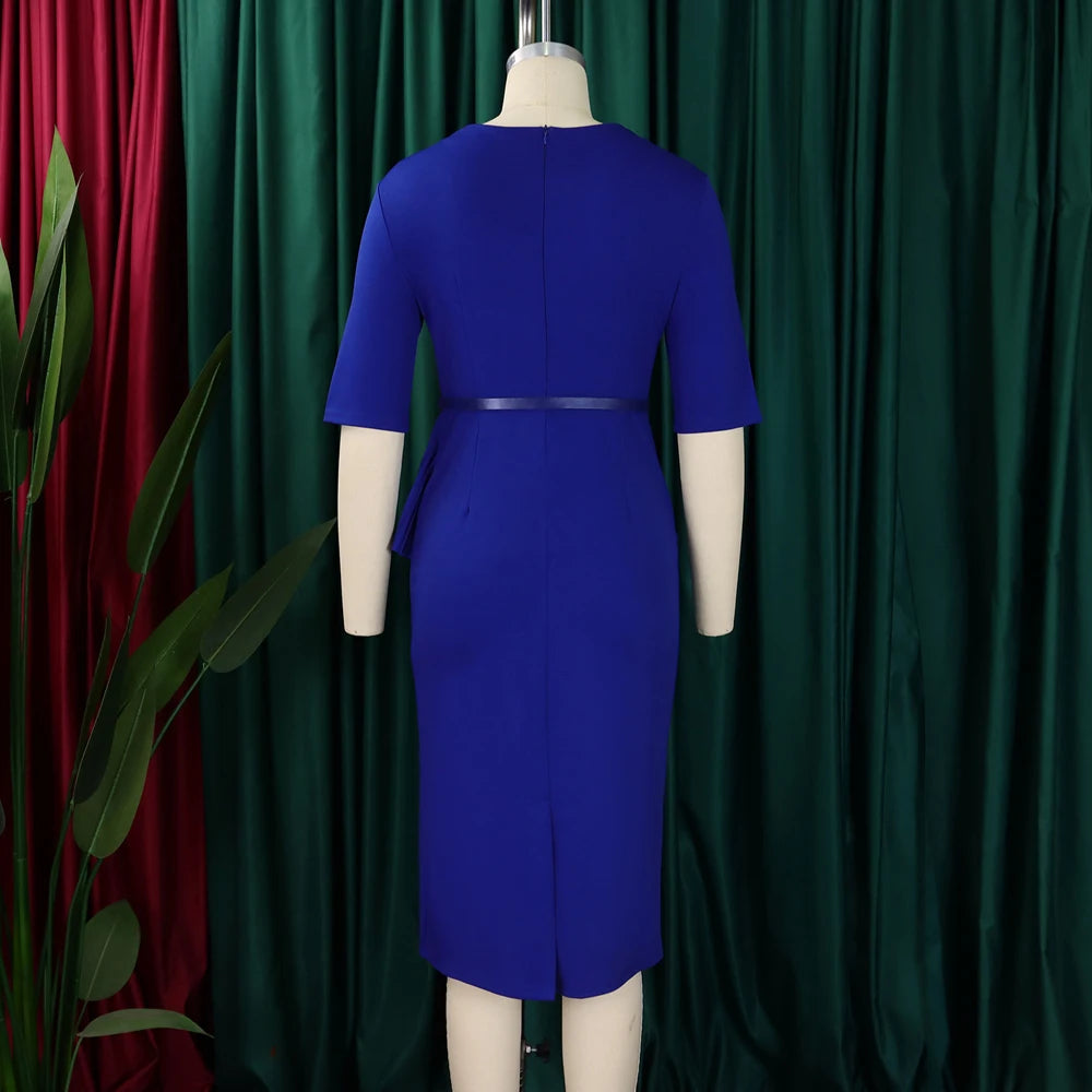 Office Dresses for Ladies 2024 Latest Summer Simple Elegant Half Sleeve Formal Church Dress Women Knee Length Pencil Peplum Dres - Daisan Mart