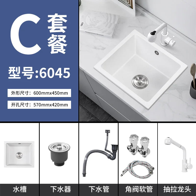 Bar counter square white quartz stone sink size single under counter kitchen vegetable basin - Daisan Mart