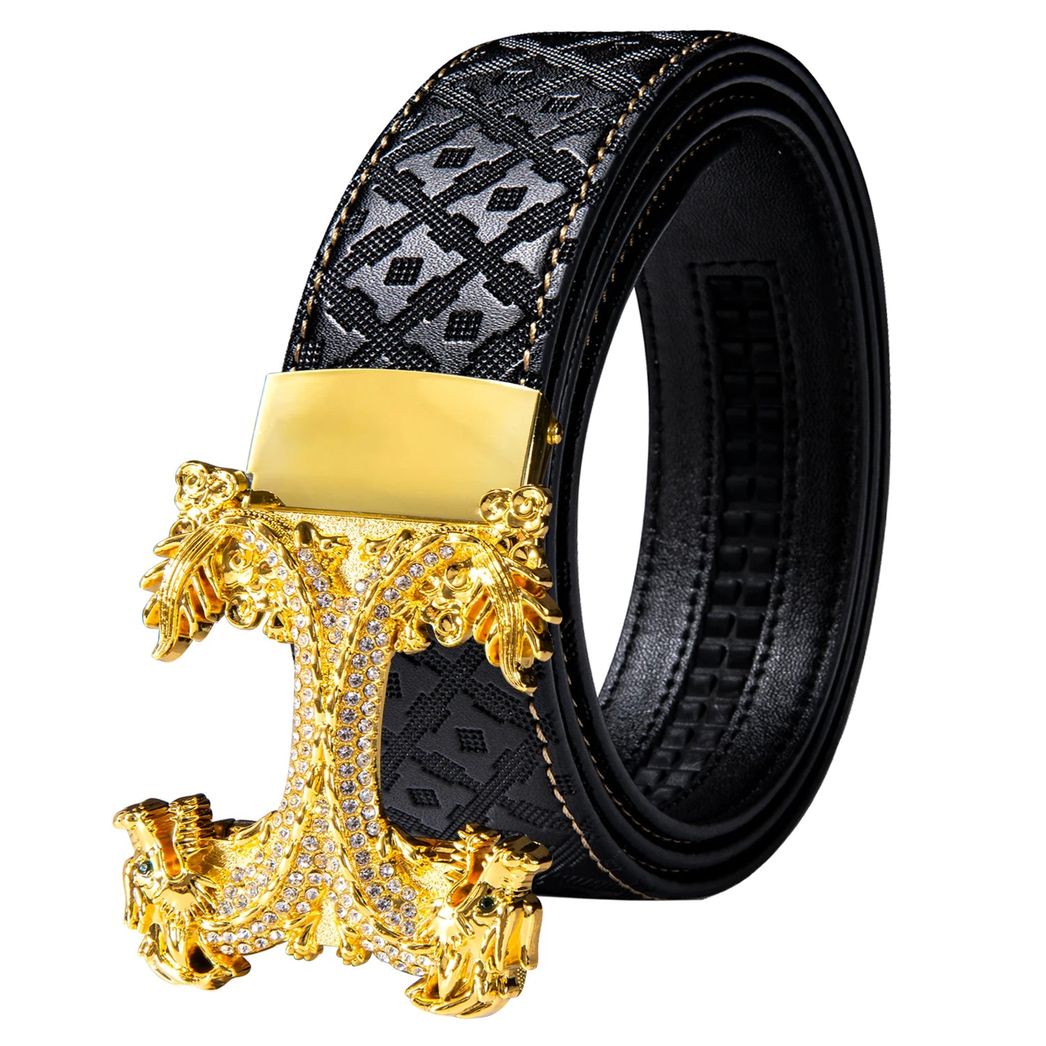 High quality black cowhide men's belt with automatic buckle 130cm