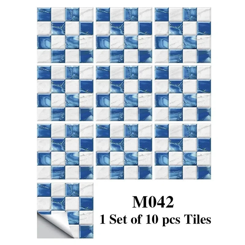 10pcs/set Marble Mosaic Tiles Wall Sticker Transfers Flat Covers for Kitchen Bathroom Stitching Stickers Self-adhesive Removable