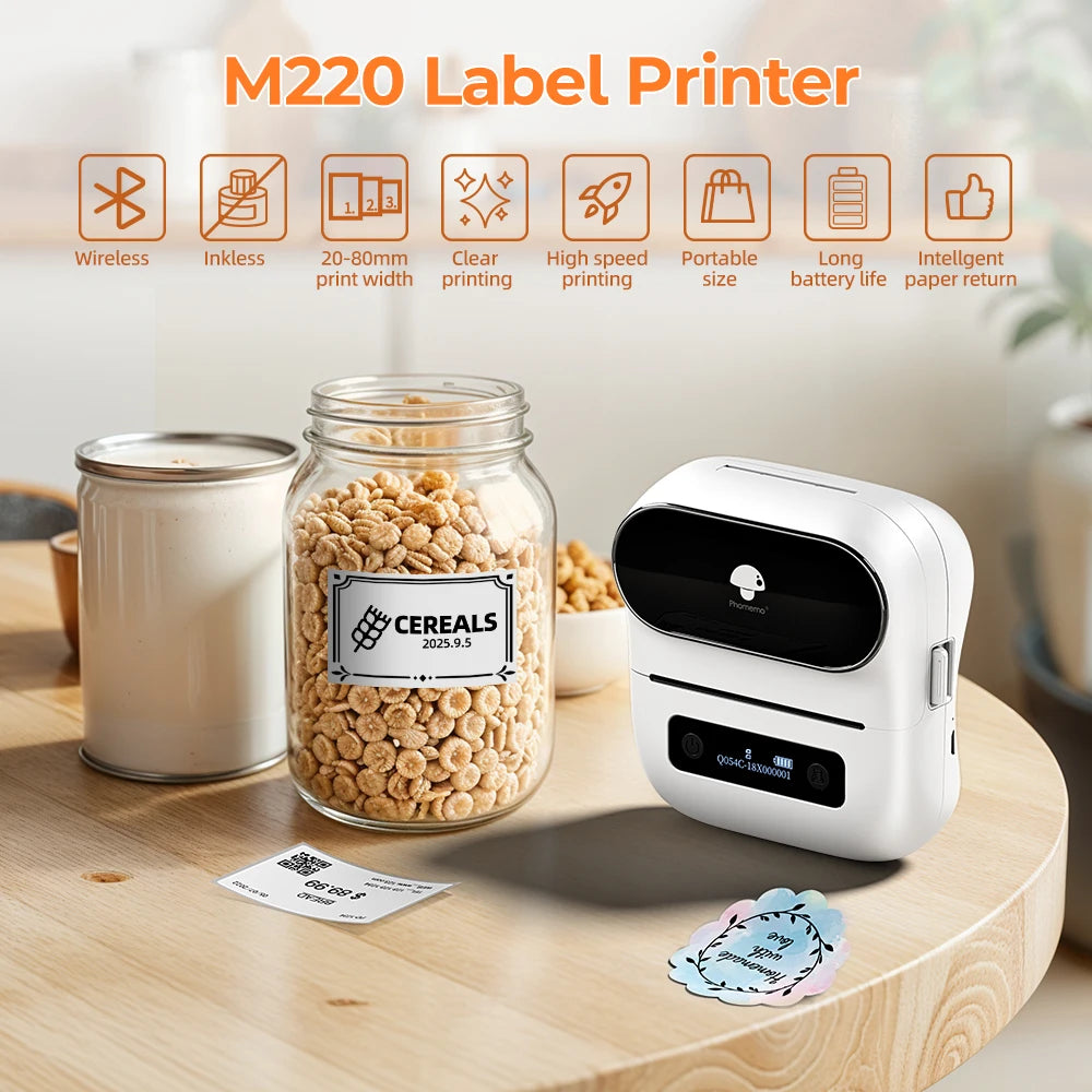 Phomemo M220 Label Printer 75mm Thermal Label Maker for Barcode Address Labeling Mailing File Folder Labels for Phone & PC - Daisan Mart