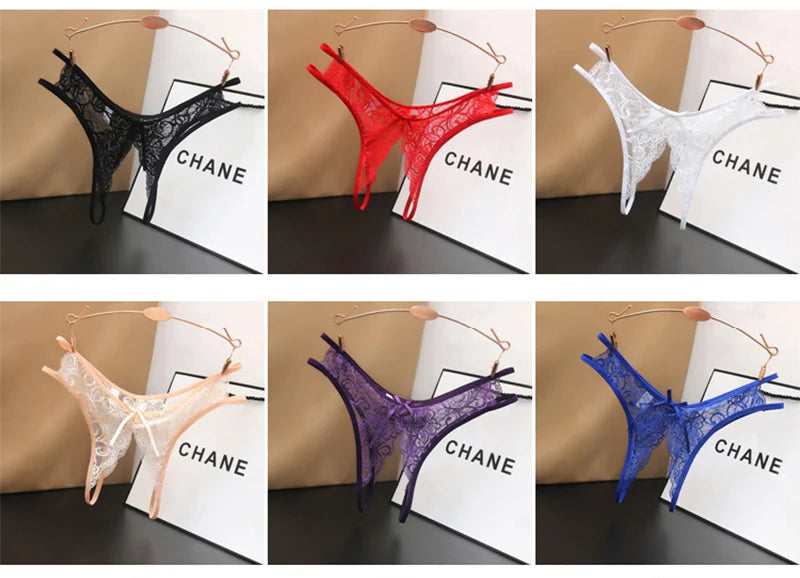 Women's Panties Opening Crotch Transparent G-strings Thongs Sexy Lingeries Low Waist Bowknot Underwear Ladies Womens Lace Pantys