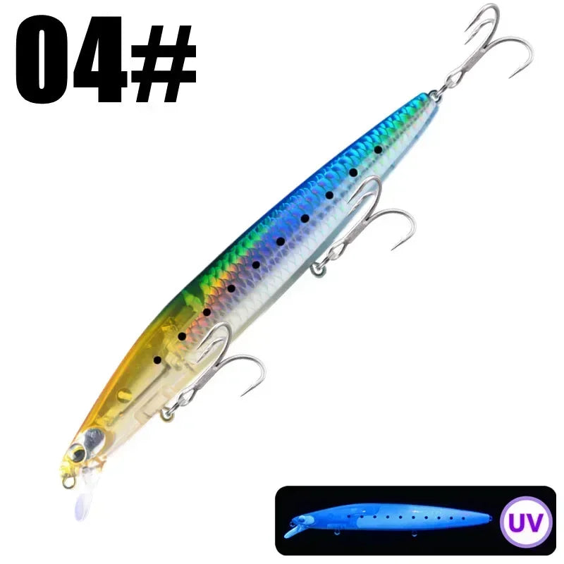 GREENSPIDER New UV 145mm/27g Floating Minnow Long Casting Hard Bait Flash Blade Wobbler Fishing Lure Sea Bass Lure