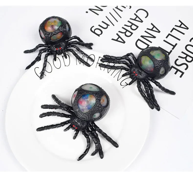 Horrifying Black Spider Squeeze Toy Colorful Bead Interior Perfect Anti-Stress Decompression Gadget Ideal Halloween Gift