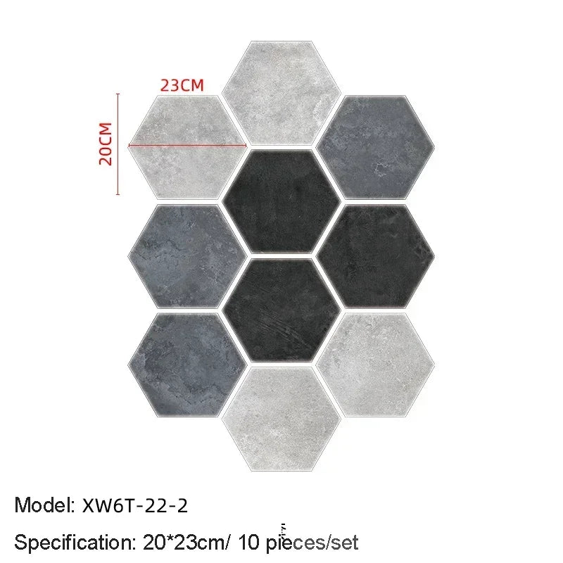 10/20PCS Wall Sticker Hexagon Self Adhesive Waterproof Vinyl PVC Floor Tile Wallpaper Sticker Kitchen Bathroom Home Decoration