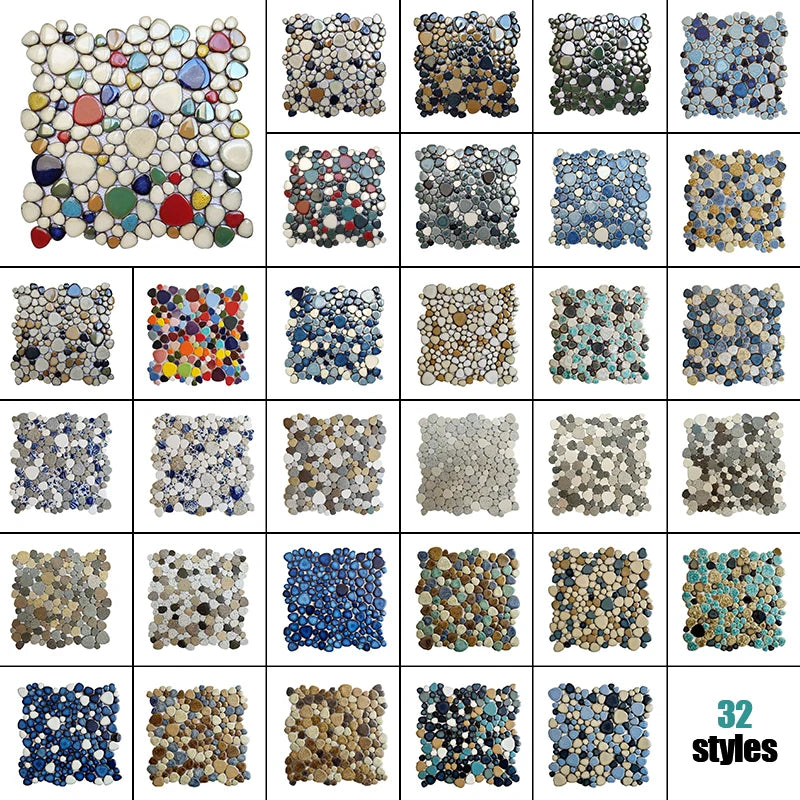 Ceramic Pebble Mosaic Fragment Hot Spring Pool Fish Pool Fragment Home Decor Toilet Non-slip Anti-friction Blue White Tile Sheet